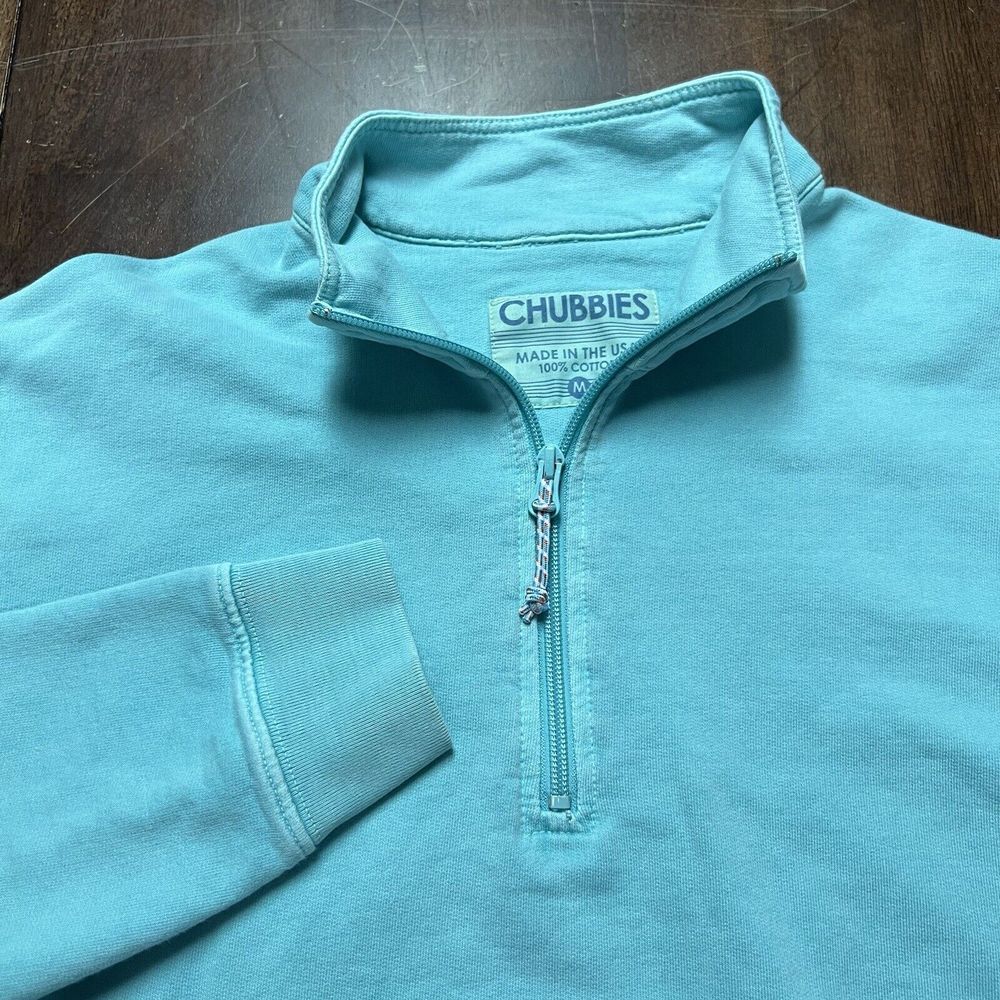 Chubbies 1/4 Zip Fleece Sweater Mens M‎ Pink Teal Green Long Sleeve Mock Neck